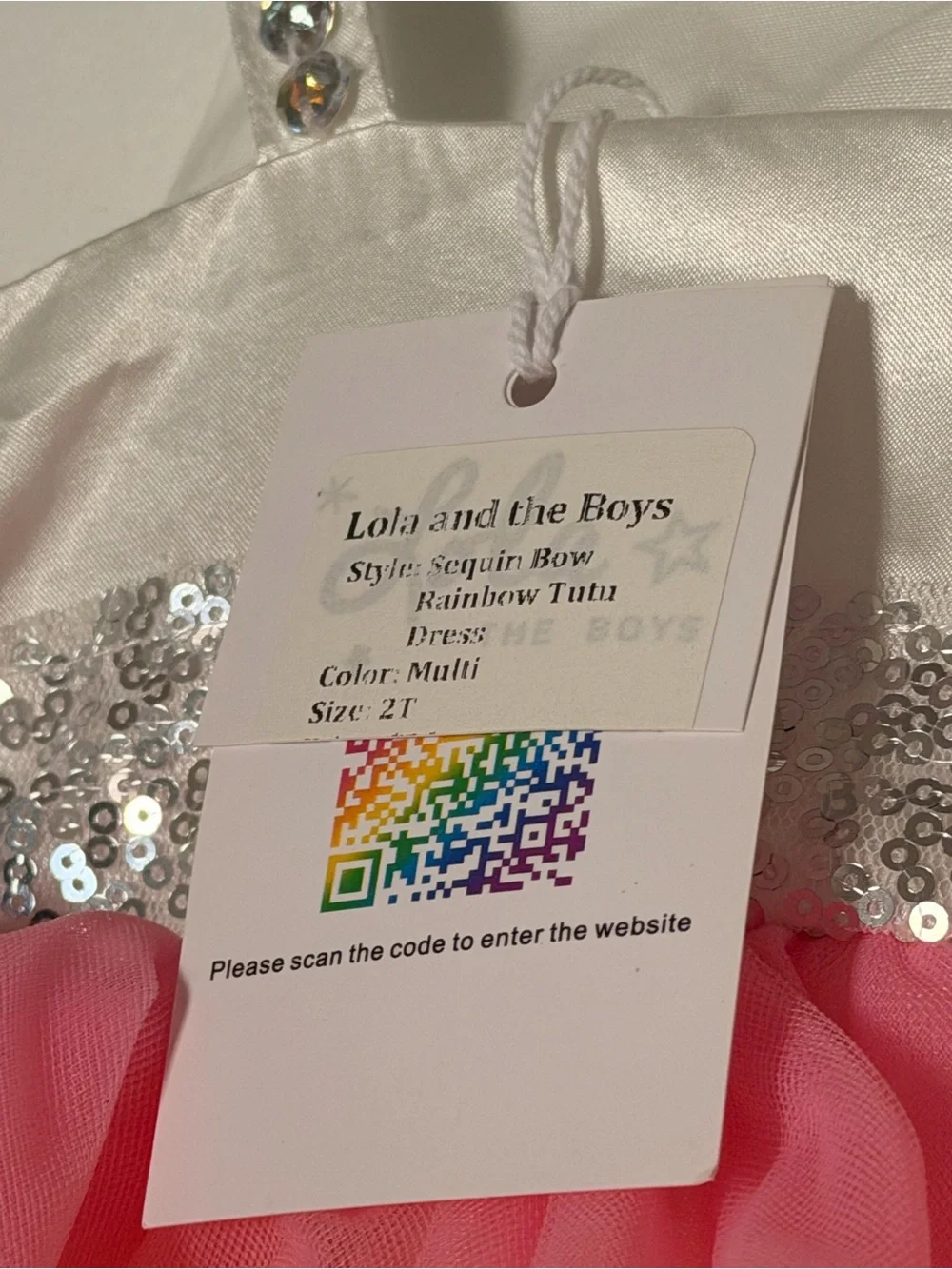 Lola + The Boys White Rainbow Tulle Dress with Silver Sequin Bow